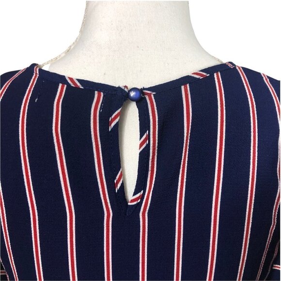 𝅺MONTEAU Striped Blue, Red & White Top with Flutter Sleeves size Small - Picture 5 of 12
